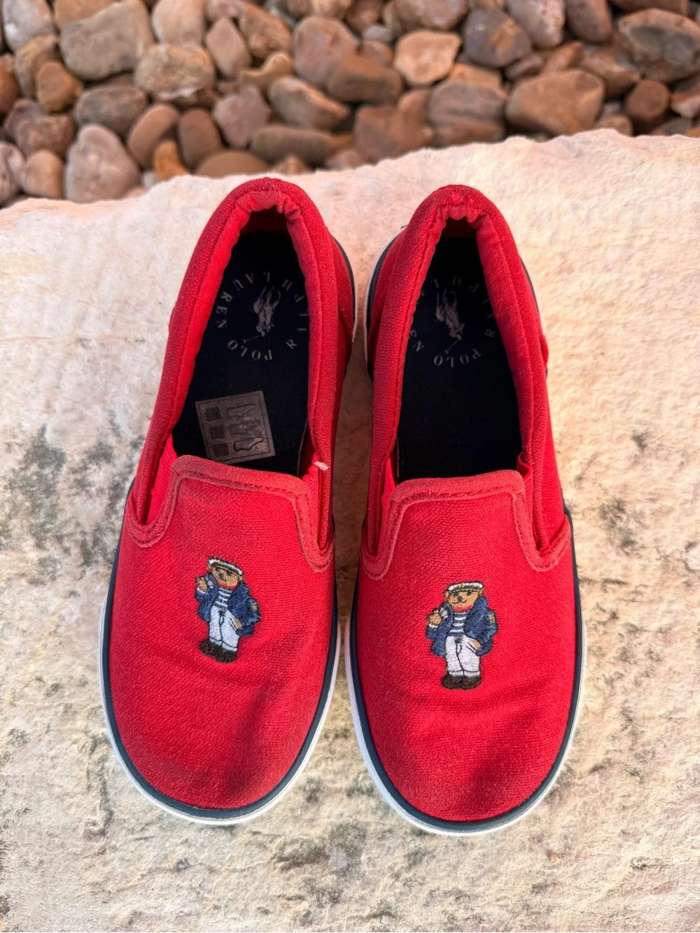 Red Slip-On Canvas Ralph Lauren Sneakers with Nautical Embroidered Captain
